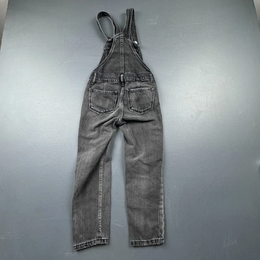 Old Navy Girls 6-7 Black Denim Distressed Overalls Adjustable Strap Casual Jeans